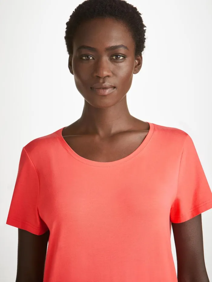 Short Sleeve TShirts Women Derek Rose TShirt Lara Micro Modal Stretch Coral
