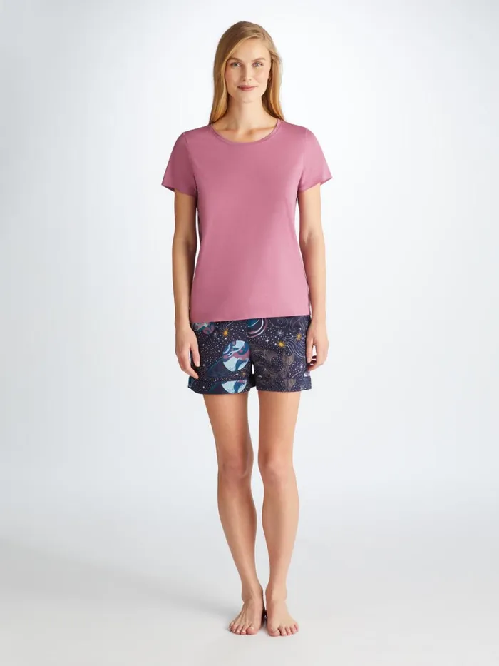 Short Sleeve TShirts Women Derek Rose TShirt Lara Micro Modal Stretch Orchid Purple