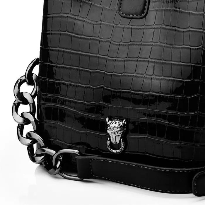 Shoulder Bags Women Moda In Pelle Adriana Bag Black Patent Mocc Croc