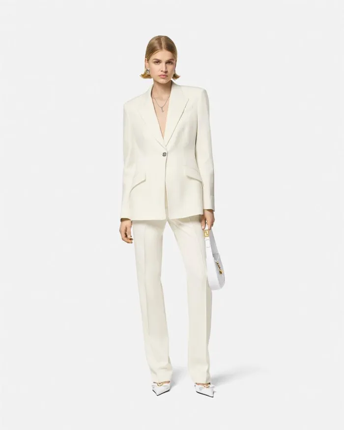 SingleBreasted DV Blazer White Women Versace Blazer and Jackets