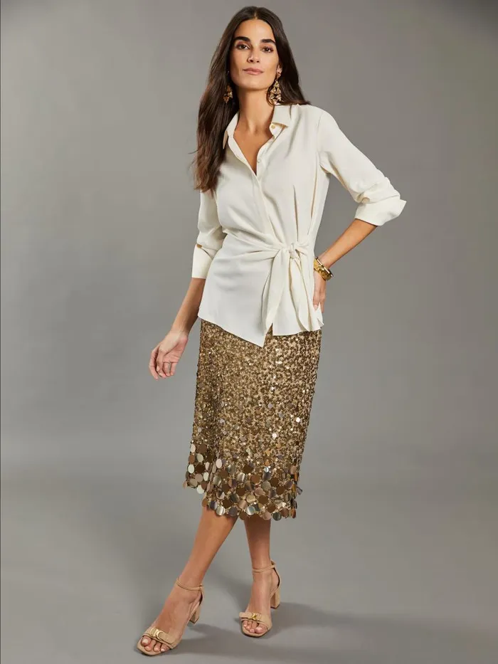 Skirts and Skorts Women JMcLaughlin Jessica Sequin Skirt RSVP X Steven Stolman Gold