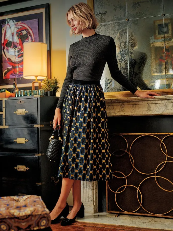 Skirts and Skorts Women JMcLaughlin Wylde Skirt In Honeycomb Jacquard Blacknavygold