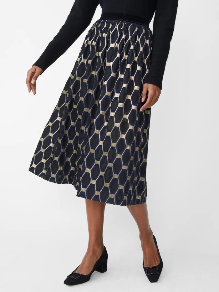 Skirts and Skorts Women JMcLaughlin Wylde Skirt In Honeycomb Jacquard Blacknavygold