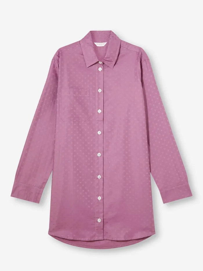 Sleep Shirts Women Derek Rose Nightshirt Kate 10 Cotton Jacquard Purple