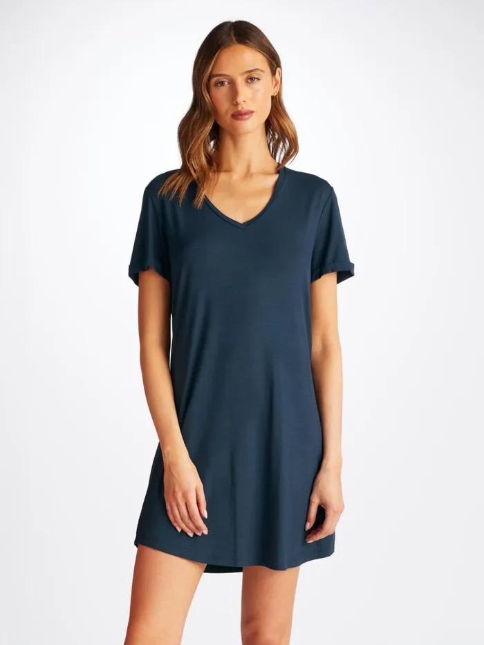 Sleep TShirts Women Derek Rose VNeck Sleep TShirt Lara Micro Modal Stretch Navy Sleep TShirts Women Derek Rose VNeck Sleep TShirt Lara Micro Modal Stretch Navy