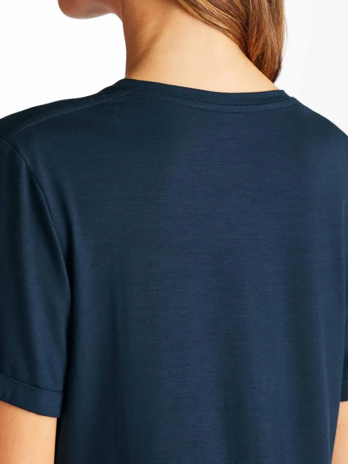 Sleep TShirts Women Derek Rose VNeck Sleep TShirt Lara Micro Modal Stretch Navy