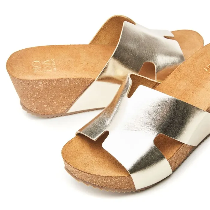 Slider Sandals Women Moda In Pelle Holle Champagne Leather