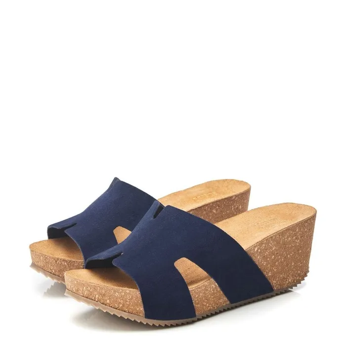 Slider Sandals Women Moda In Pelle Holle Navy Suede