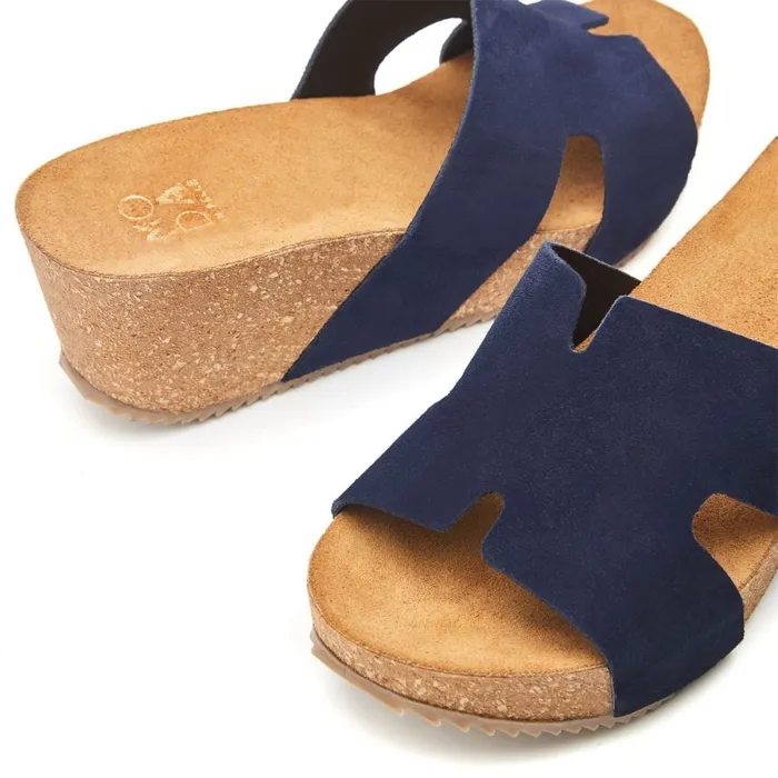 Slider Sandals Women Moda In Pelle Holle Navy Suede