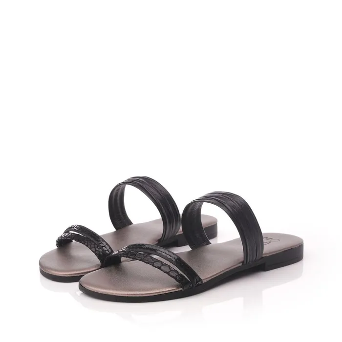 Slider Sandals Women Moda In Pelle Lari Black Leather