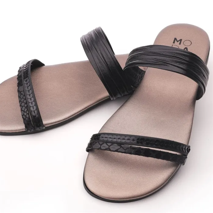 Slider Sandals Women Moda In Pelle Lari Black Leather