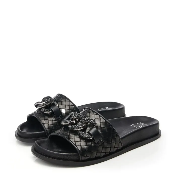 Slider Sandals Women Moda In Pelle Ocarina Black Leather