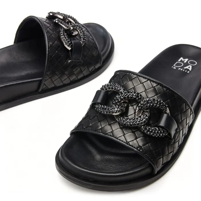 Slider Sandals Women Moda In Pelle Ocarina Black Leather