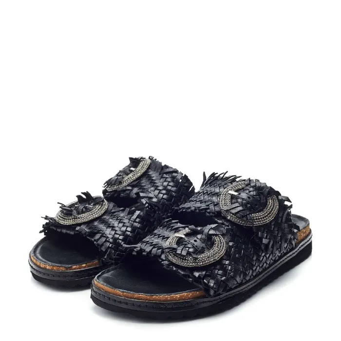 Slider Sandals Women Moda In Pelle Olisia Black Leather