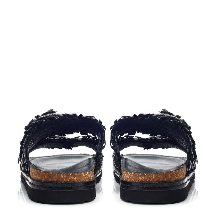 Slider Sandals Women Moda In Pelle Olisia Black Leather