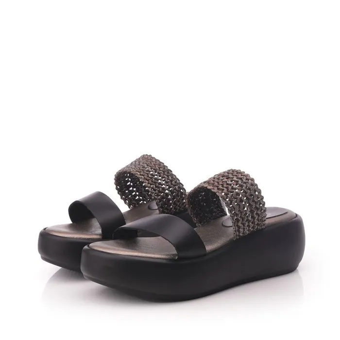 Slider Sandals Women Moda In Pelle Ottilie Black Leather
