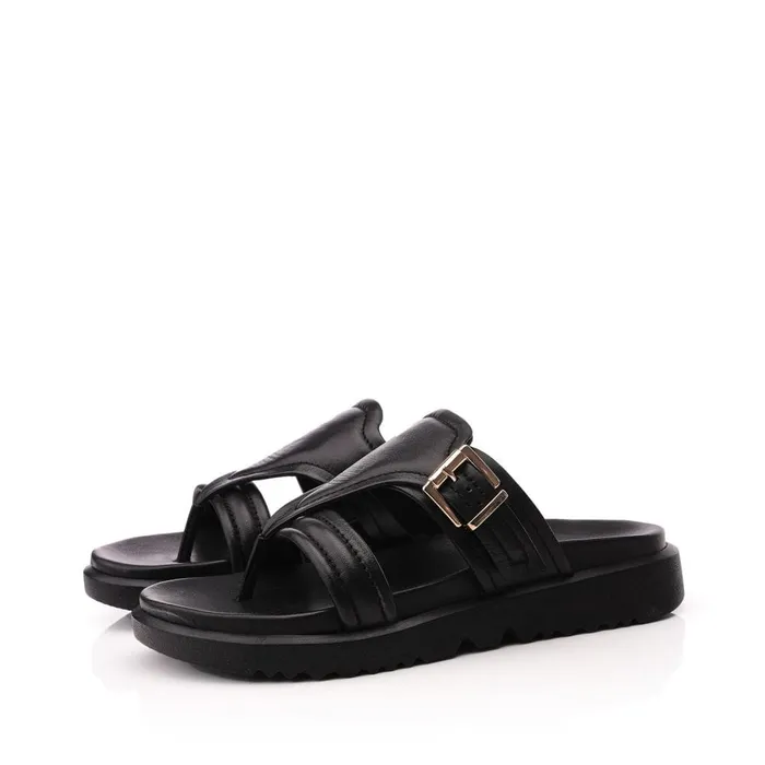 Slider Sandals Women Moda In Pelle Shoon Sh Impost Black Leather