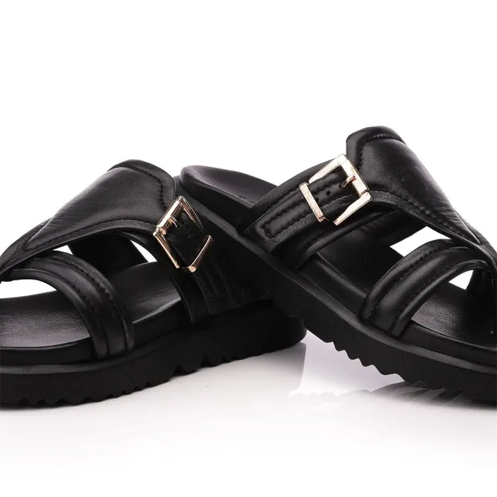 Slider Sandals Women Moda In Pelle Shoon Sh Impost Black Leather