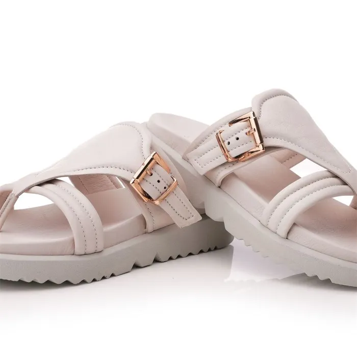 Slider Sandals Women Moda In Pelle Shoon Sh Impost Off White Leather
