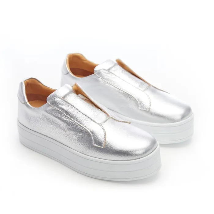SlipOn Trainers Women Moda In Pelle Bsoleful BBath Silver Leather
