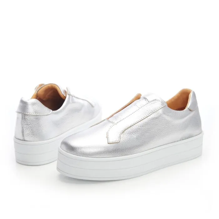 SlipOn Trainers Women Moda In Pelle Bsoleful BBath Silver Leather