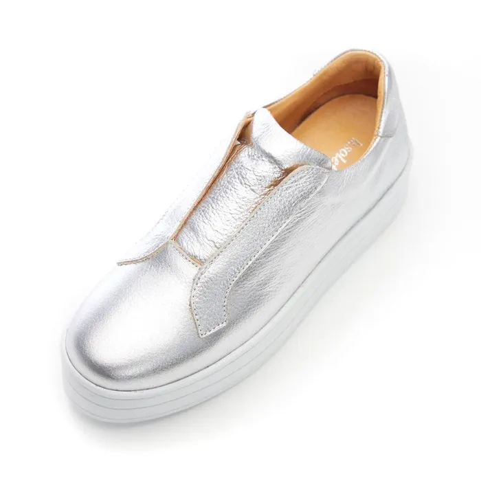 SlipOn Trainers Women Moda In Pelle Bsoleful BBath Silver Leather