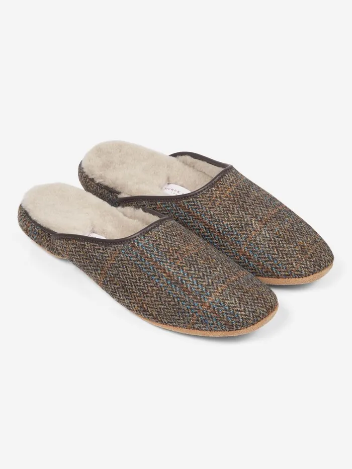 Slippers MenSlippers Derek Rose Mule Slippers Douglas 2 Harris Tweed Sheepskin Beige Slippers MenSlippers Derek Rose Mule Slippers Douglas 2 Harris Tweed Sheepskin Beige