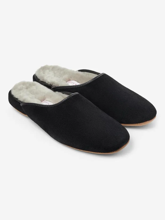 Slippers MenSlippers Derek Rose Mule Slippers Douglas Suede Sheepskin Black