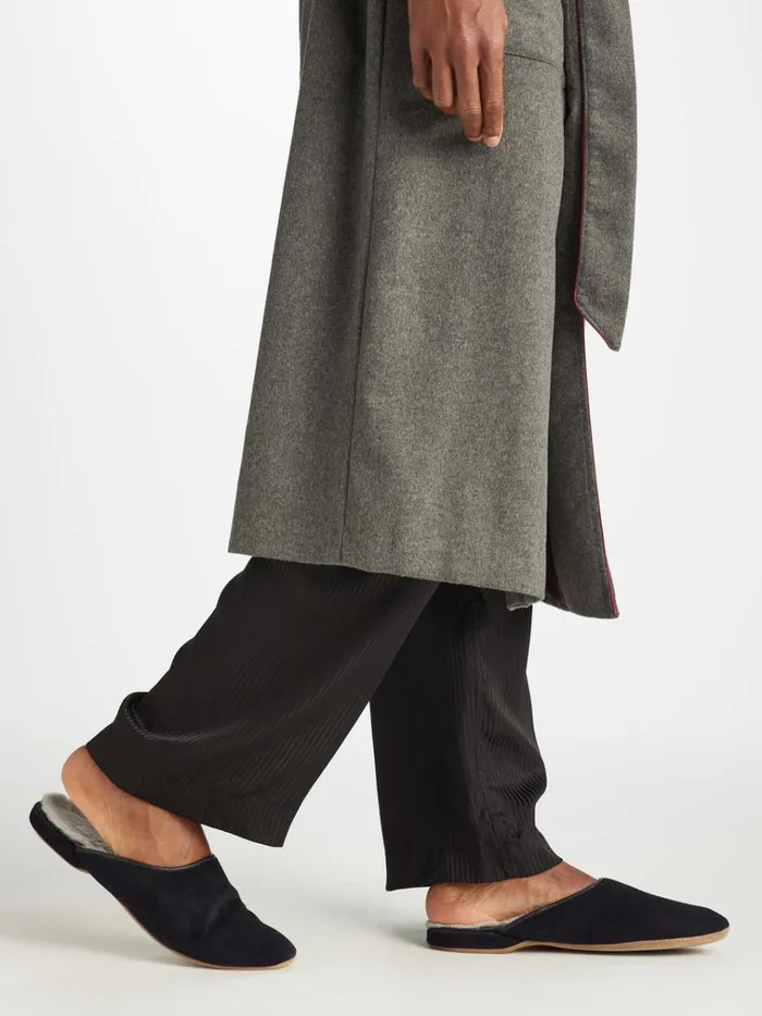 Slippers MenSlippers Derek Rose Mule Slippers Douglas Suede Sheepskin Black