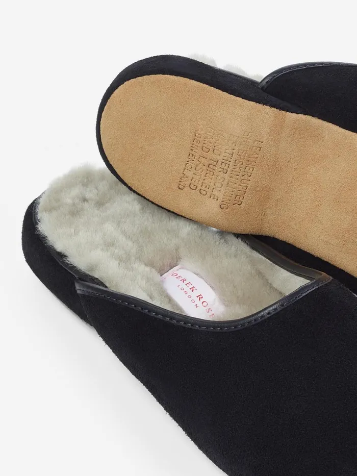 Slippers MenSlippers Derek Rose Mule Slippers Douglas Suede Sheepskin Black