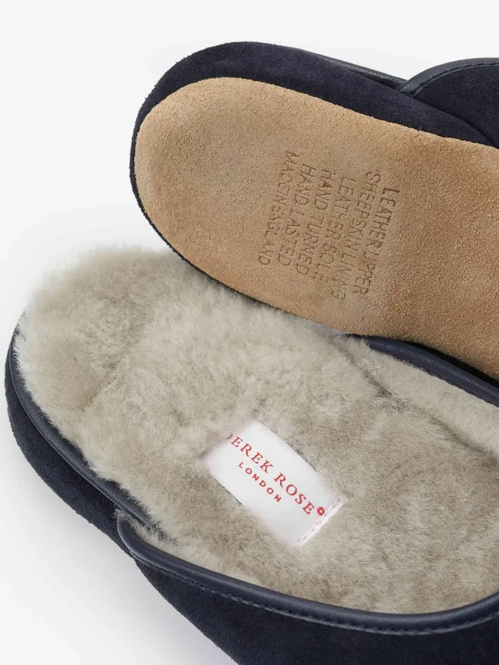Slippers MenSlippers Derek Rose Mule Slippers Douglas Suede Sheepskin Navy