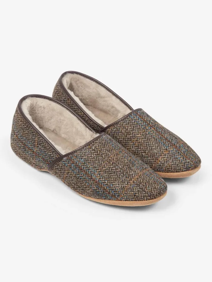 Slippers MenSlippers Derek Rose Slippers Crawford 2 Harris Tweed Sheepskin Beige Slippers MenSlippers Derek Rose Slippers Crawford 2 Harris Tweed Sheepskin Beige