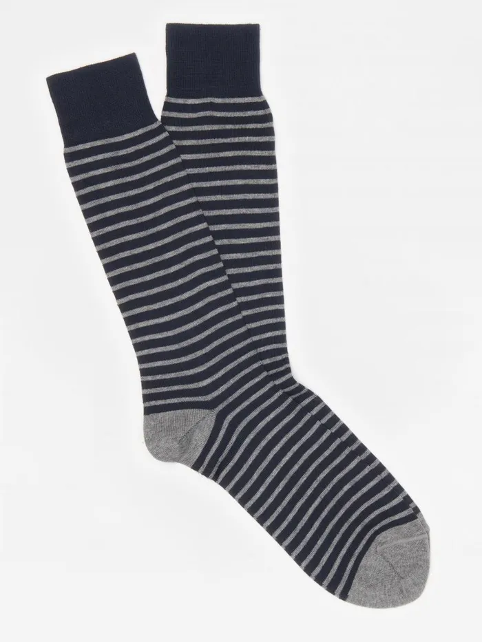Socks Men JMcLaughlin Horizontal Stripe Socks Navyheather Grey