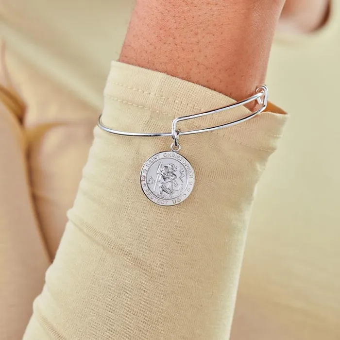 St Christopher Charm Bangle Bracelet Shiny Silver Women Alex And Ani Easter St Christopher Charm Bangle Bracelet Shiny Silver Women Alex And Ani Easter