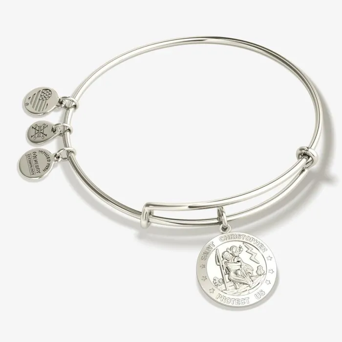 St Christopher Charm Bangle Bracelet Shiny Silver Women Alex And Ani Faith Hope St Christopher Charm Bangle Bracelet Shiny Silver Women Alex And Ani Faith Hope
