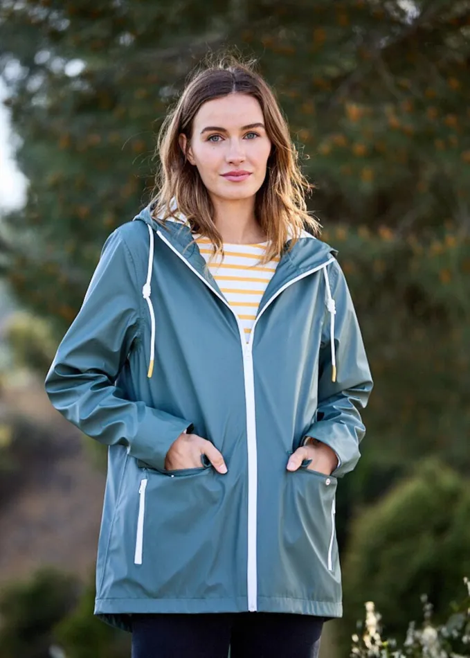 St Gabrielle Waterproof Patterned Rain Jacket With Fancy Drawstrings Armygreen Women Saint James Aw24 St Gabrielle Waterproof Patterned Rain Jacket With Fancy Drawstrings Armygreen Women Saint James Aw24