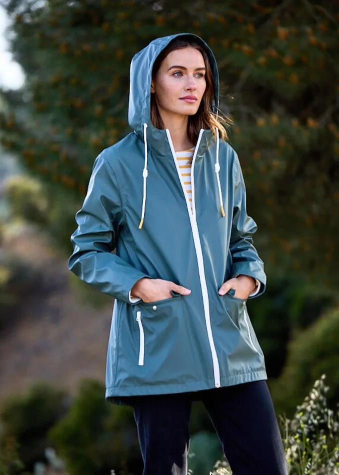 St Gabrielle Waterproof Patterned Rain Jacket With Fancy Drawstrings Armygreen Women Saint James Aw24