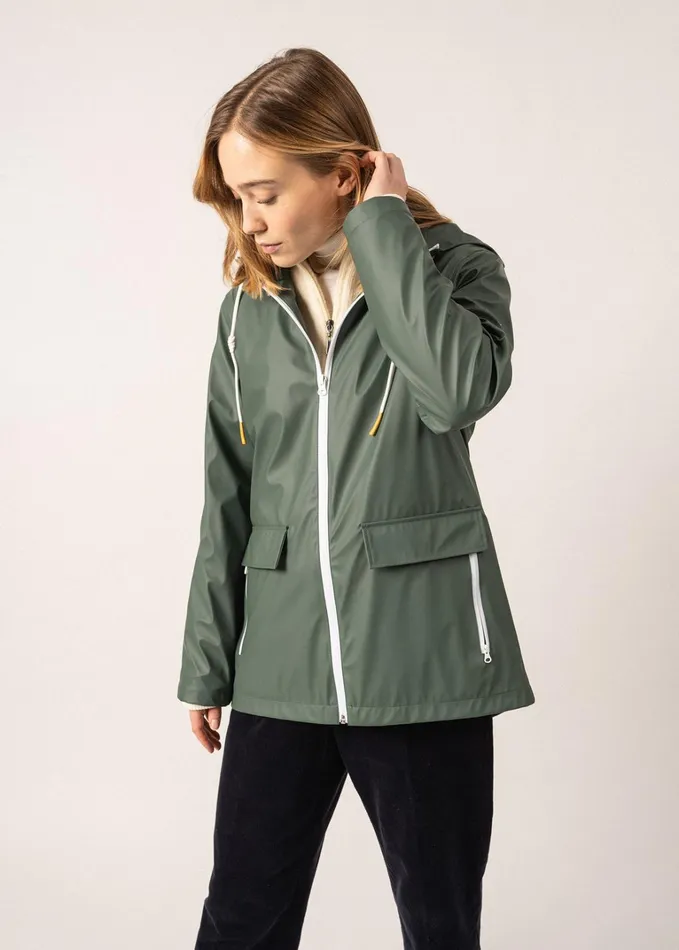 St Gabrielle Waterproof Patterned Rain Jacket With Fancy Drawstrings Armygreen Women Saint James Aw24