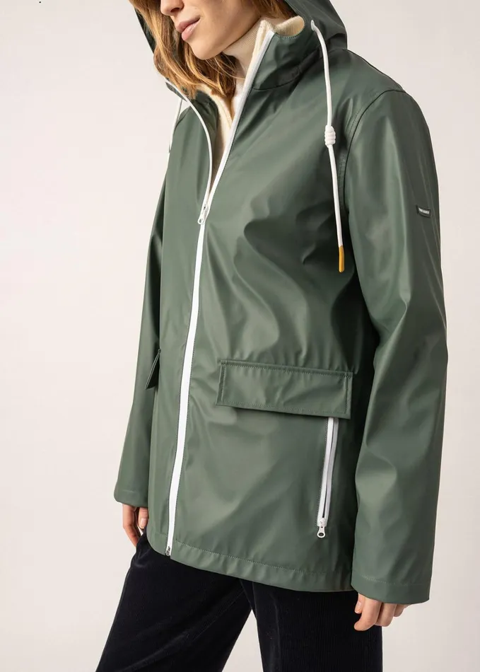 St Gabrielle Waterproof Patterned Rain Jacket With Fancy Drawstrings Armygreen Women Saint James Aw24