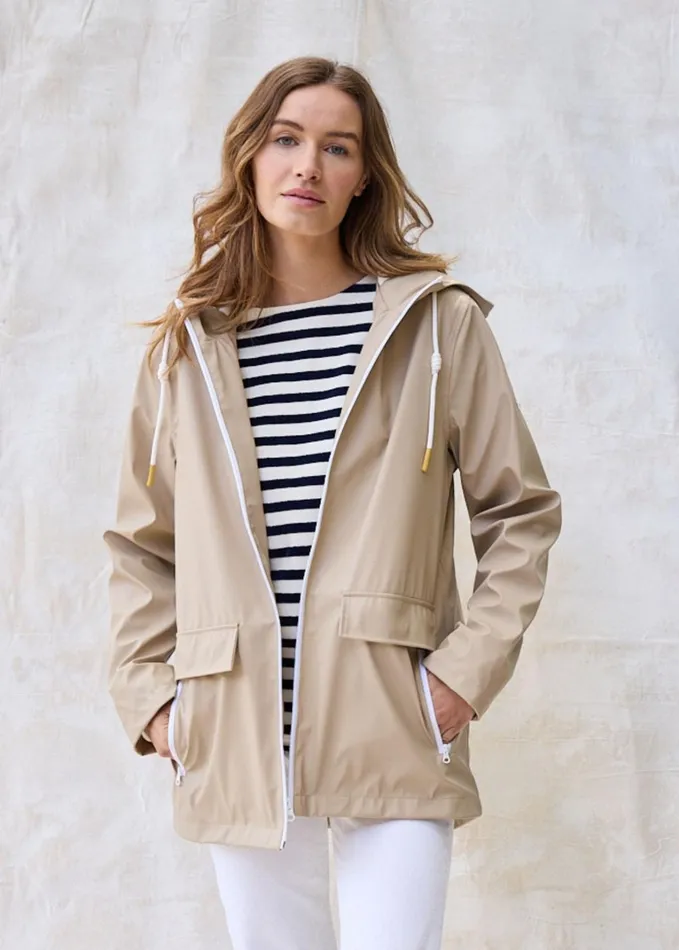 St Gabrielle Waterproof Patterned Rain Jacket With Fancy Drawstrings Oatmeal Women Saint James Coats and Raincoats St Gabrielle Waterproof Patterned Rain Jacket With Fancy Drawstrings Oatmeal Women Saint James Coats and Raincoats