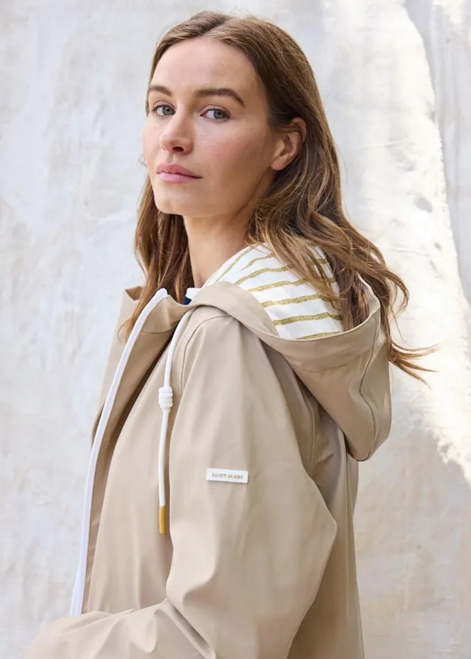 St Gabrielle Waterproof Patterned Rain Jacket With Fancy Drawstrings Oatmeal Women Saint James Coats and Raincoats