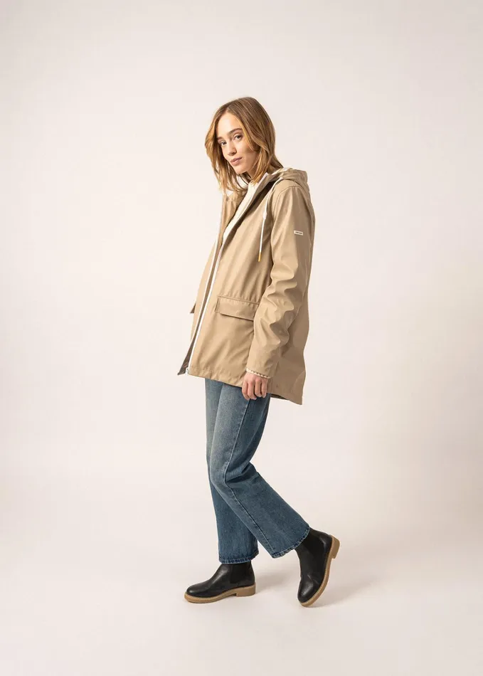 St Gabrielle Waterproof Patterned Rain Jacket With Fancy Drawstrings Oatmeal Women Saint James Coats and Raincoats
