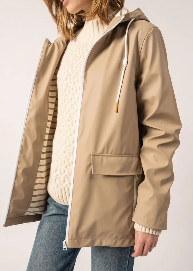 St Gabrielle Waterproof Patterned Rain Jacket With Fancy Drawstrings Oatmeal Women Saint James Coats and Raincoats