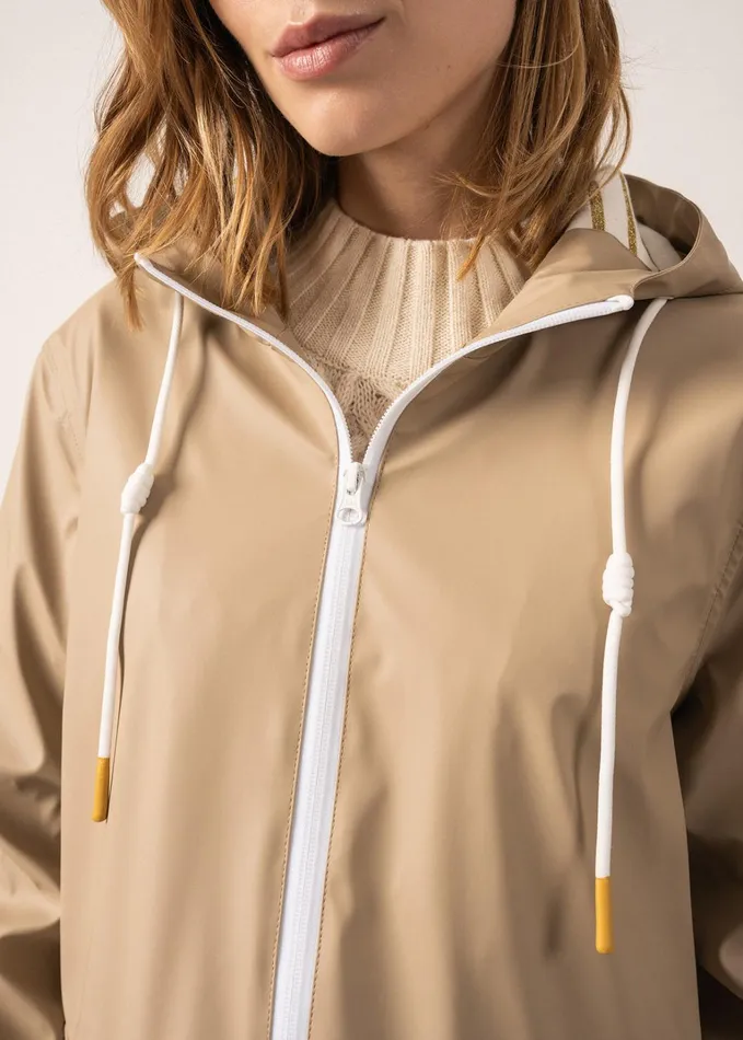 St Gabrielle Waterproof Patterned Rain Jacket With Fancy Drawstrings Oatmeal Women Saint James Coats and Raincoats