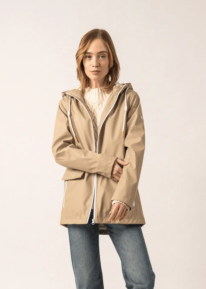 St Gabrielle Waterproof Patterned Rain Jacket With Fancy Drawstrings Oatmeal Women Saint James Coats and Raincoats