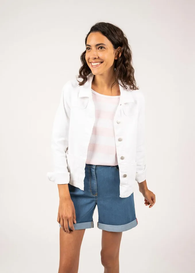 Ste Tea Jacket In Cotton Canvas White Women Saint James Sweaters Cardigans and Jackets