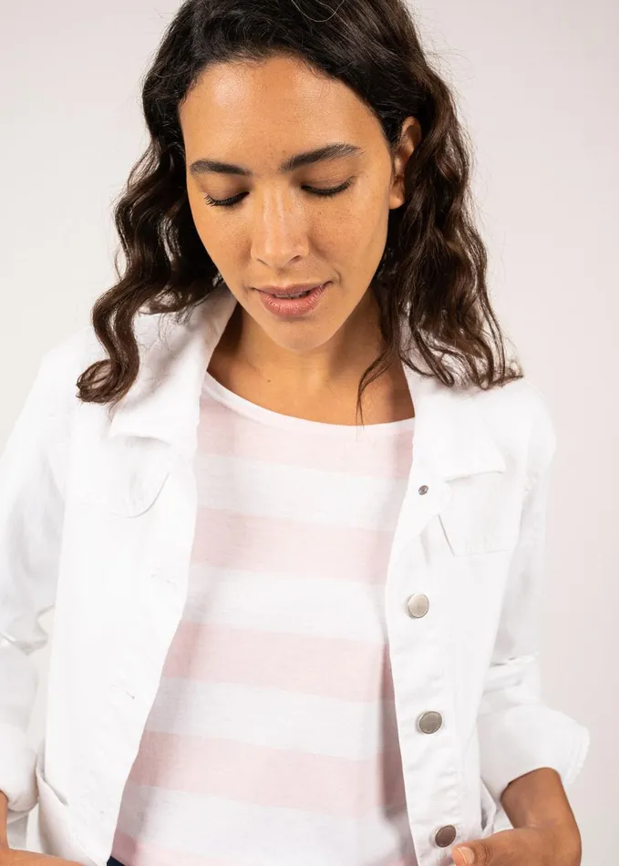 Ste Tea Jacket In Cotton Canvas White Women Saint James Sweaters Cardigans and Jackets