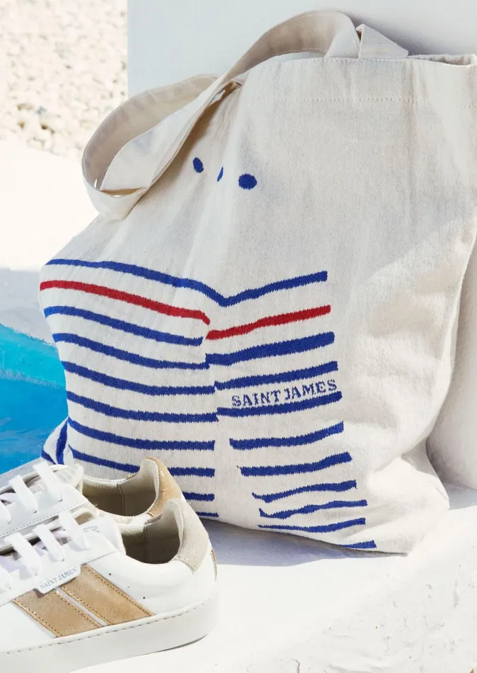 Striped Tote Bag Tote Bag In Recycled Cotton Ecruroyalblue Men Saint James
