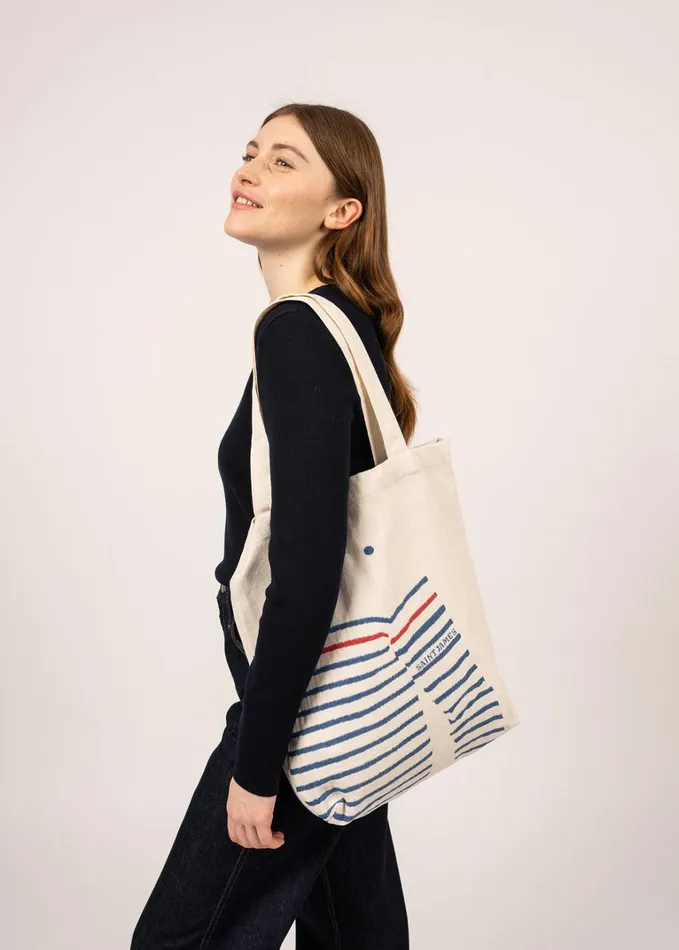 Striped Tote Bag Tote Bag In Recycled Cotton Ecruroyalblue Men Saint James