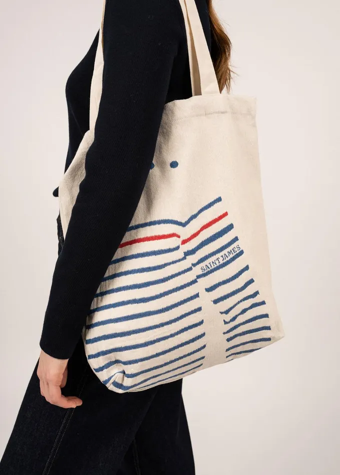 Striped Tote Bag Tote Bag In Recycled Cotton Ecruroyalblue Men Saint James